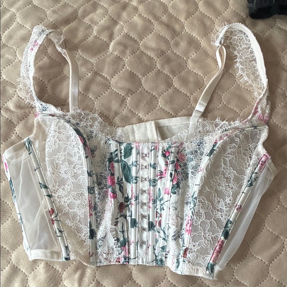 Victoria's Secret Floral Lace Bustier - White and Pink